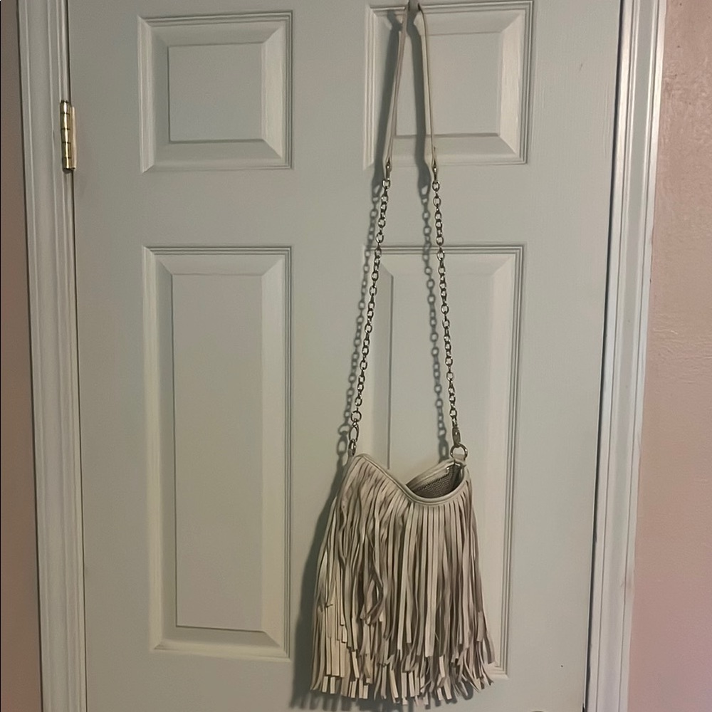 Steve Madden Cream Fringe Shoulder Bag with Chain Straps